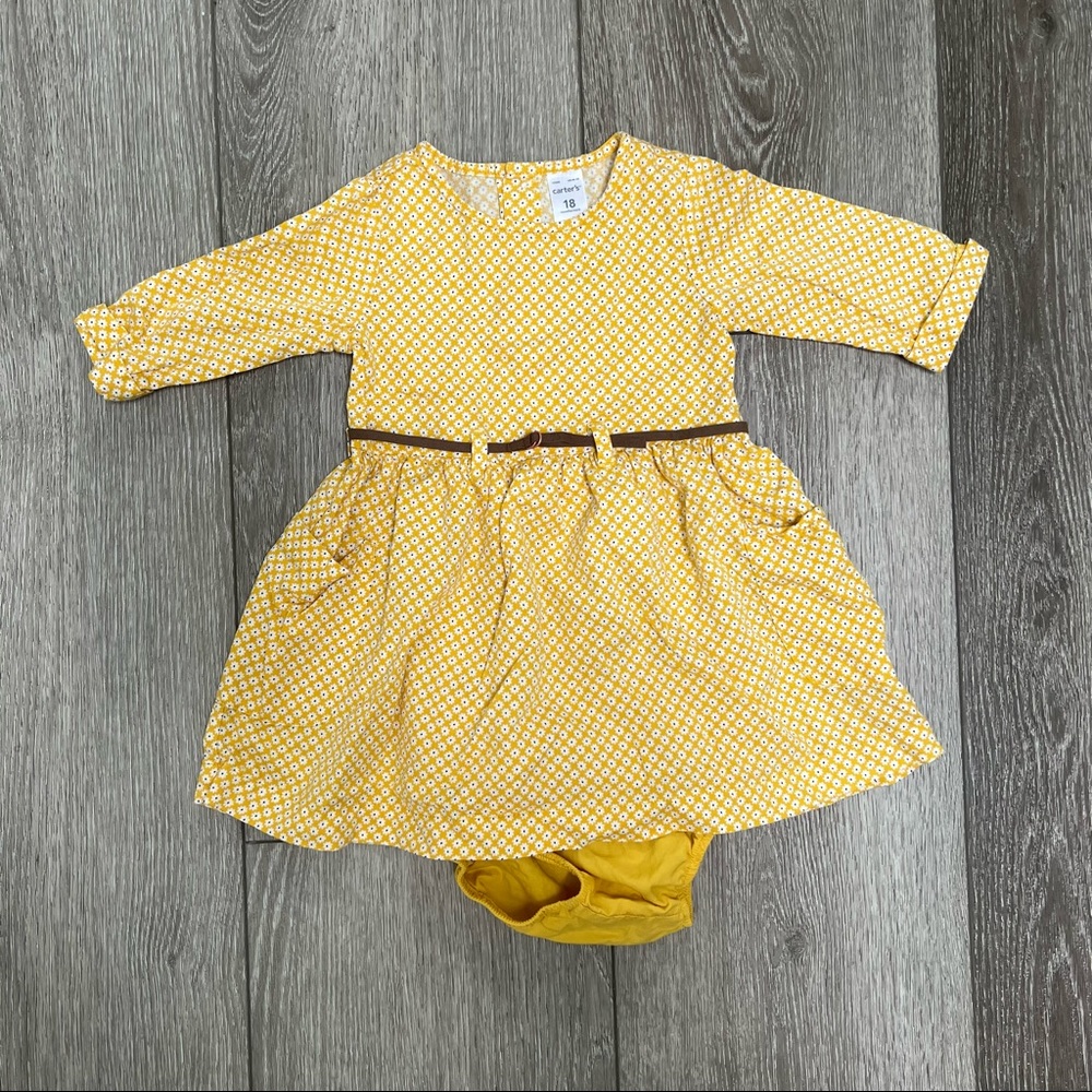 CARTERS 3/4 SLEEVE BELTED DRESS YELLOW 18MO